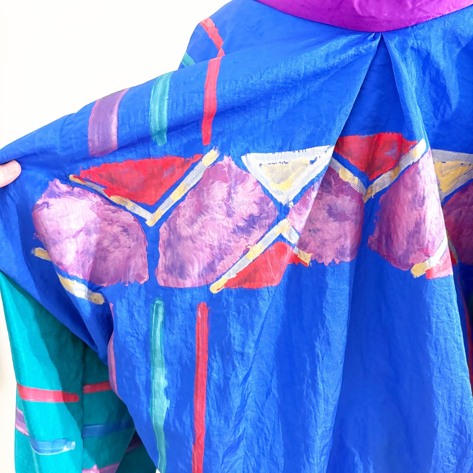 Vintage 90s Ann Original Blue/Multicolor Hand Painted Oversized Windbreaker EUC
