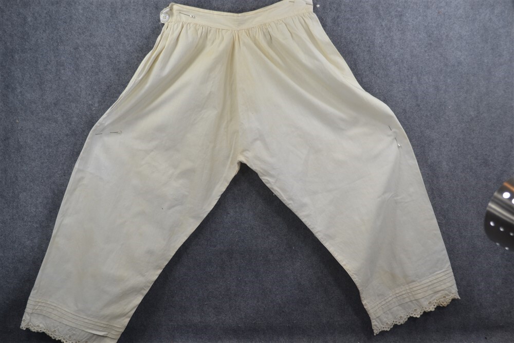 bloomers drawers pantalets cotton lace waist 24 19th c original antique