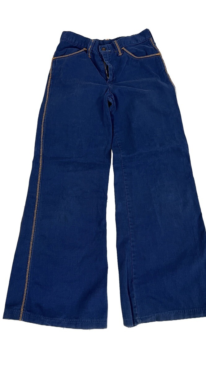 VTG 1970s Sears Jr Bazaar Bell Bottom Jeans Blue Wide Leg High Waist 29×31