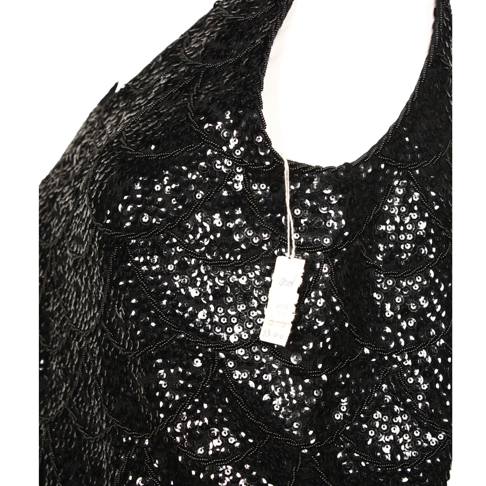 Vintage Black Sequin Bead Shell Top Scalloped Fringe Metal Zip B38 W36 – Hey Viv
