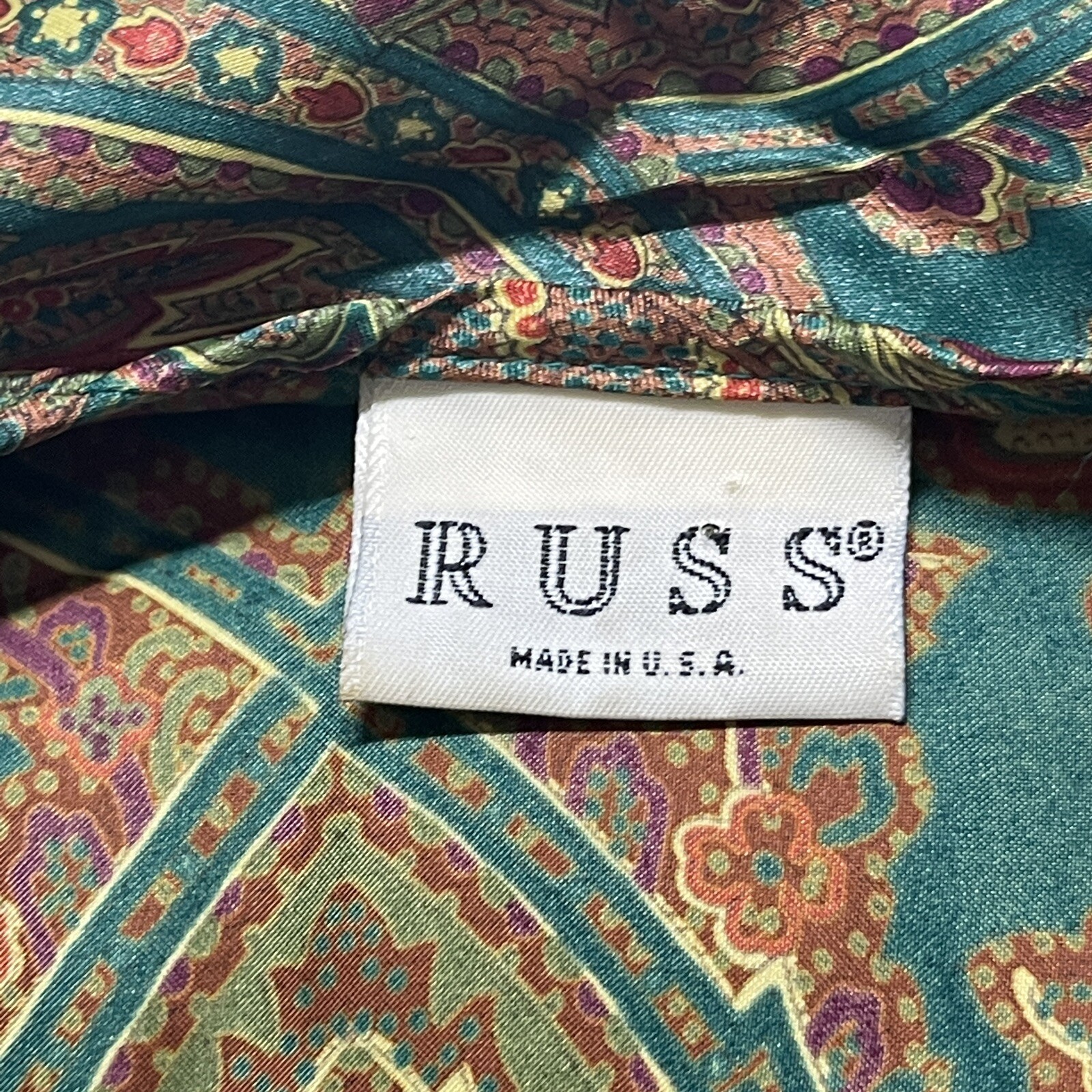 Russ Vintage Blouse Womens Sz 14 Neck Tie Business/Classy, Shoulder Pads Buttons