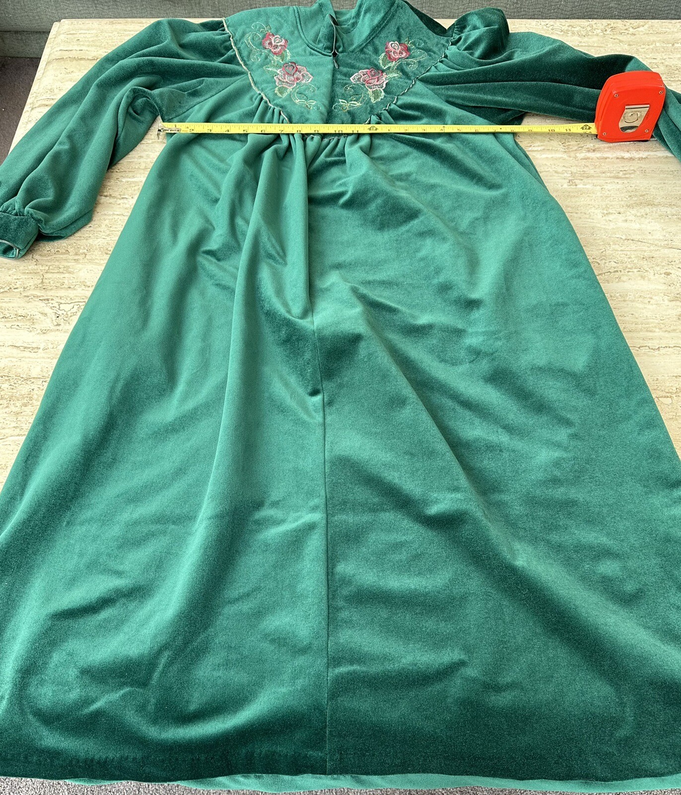 EUC Vtg Gilligan O’Malley Green Velour Made USA M 12-14 Embroidered Floral Zip