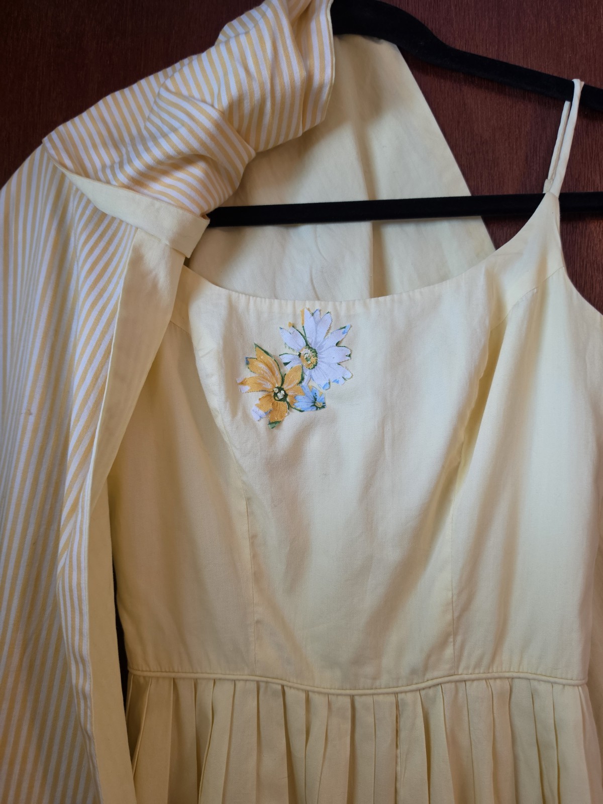 1950&rsquo;s Vintage Yellow White Striped Zip Cotton Fit & Flare Sundress XS