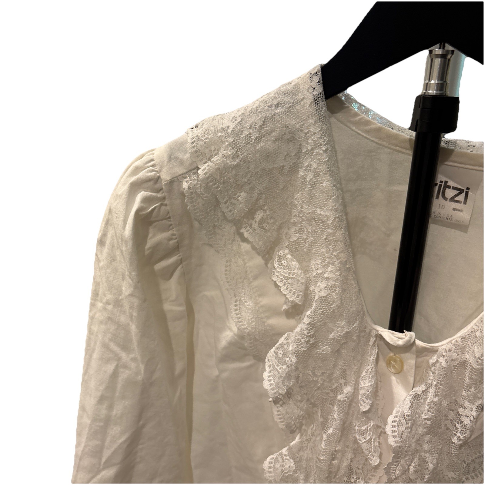 VTG Fritzi California Size 10 Croquet Prairie Made In USA White Lace 100% Cotton