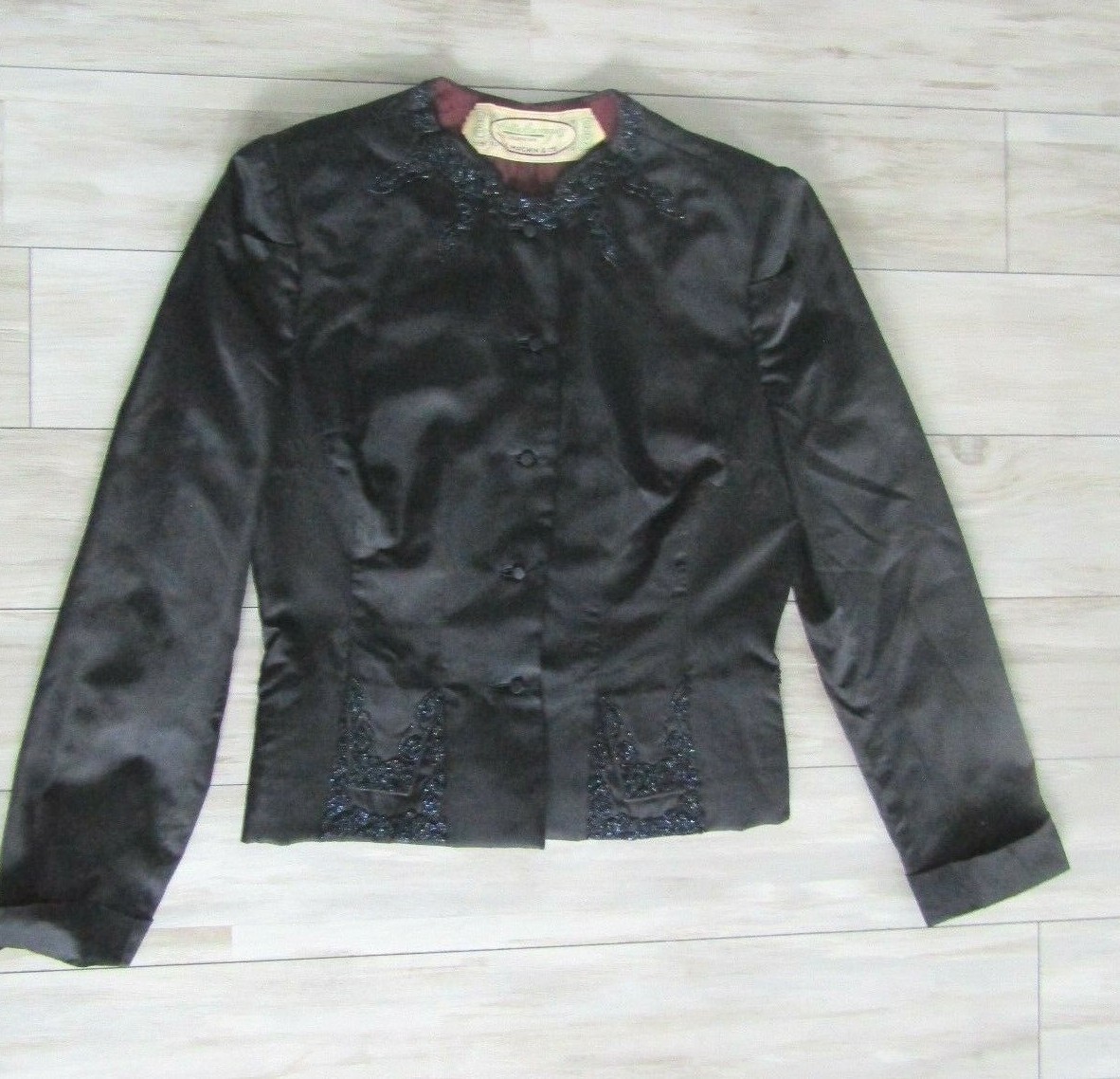 Vintage Hattie Carnegie Black Satin Beaded Evening Suit Jacket Size Small?