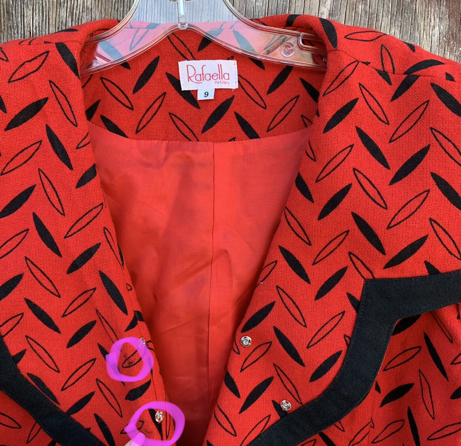 Vintage Rafaella Petites Blazer Jacket Red Black Geometric 80s 1980s Size 9