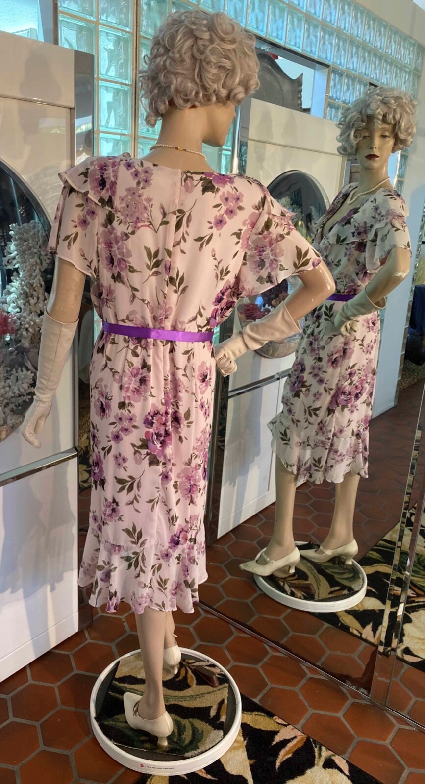 VTG Multicolor Floral Flapper Gatsby ribbon belt Dress 14P R & M Richard