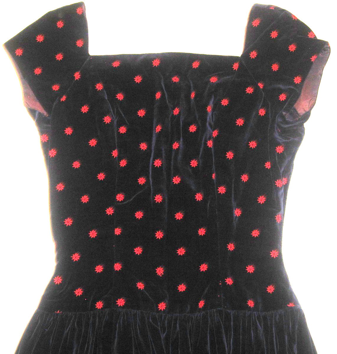 VtG 60s Blue Velvet Red Starburst Embroidery CAROLE KING Midi Party Dress XS/S
