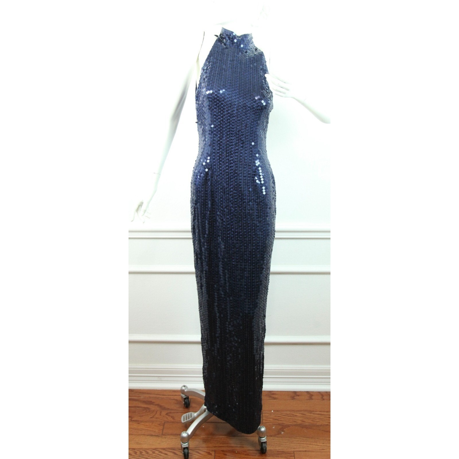 Vintage Size 4 Prom Dress Y2K Sequins Column Glam Beaded Bodycon Formal Elegant