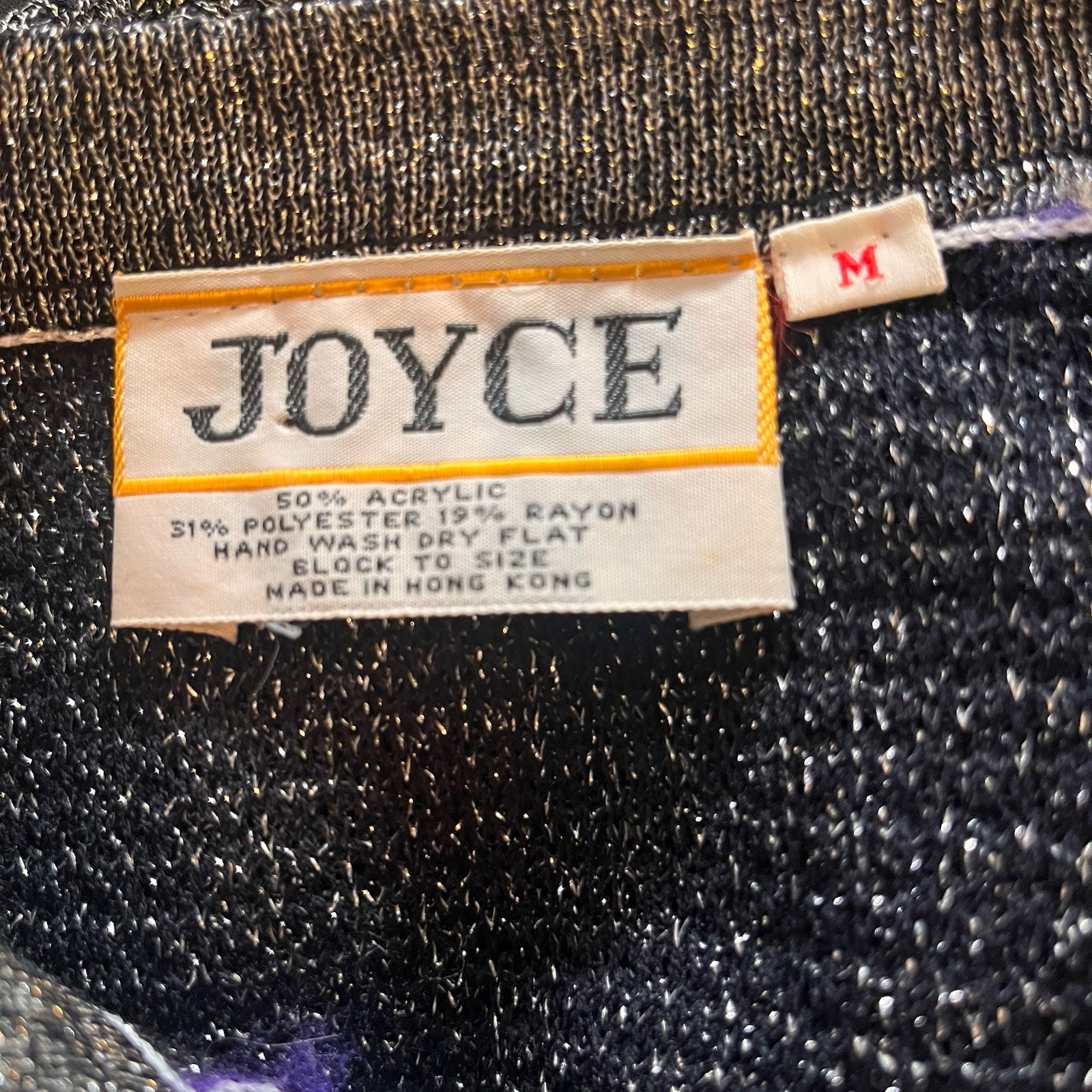 Vintage 70s JOYCE Metallic Knit Blouse Sz M Black Silver Glam Disco Boho Tie
