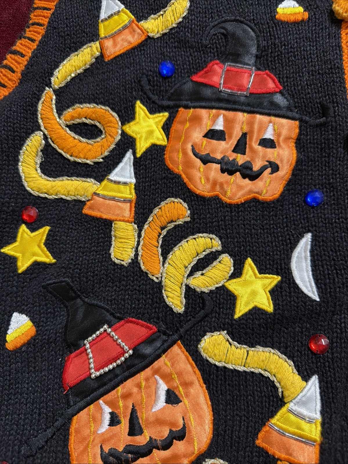 Women&rsquo;s Vintage Basic Editions Black/Orange Embellished & Beaded Halloween Vest