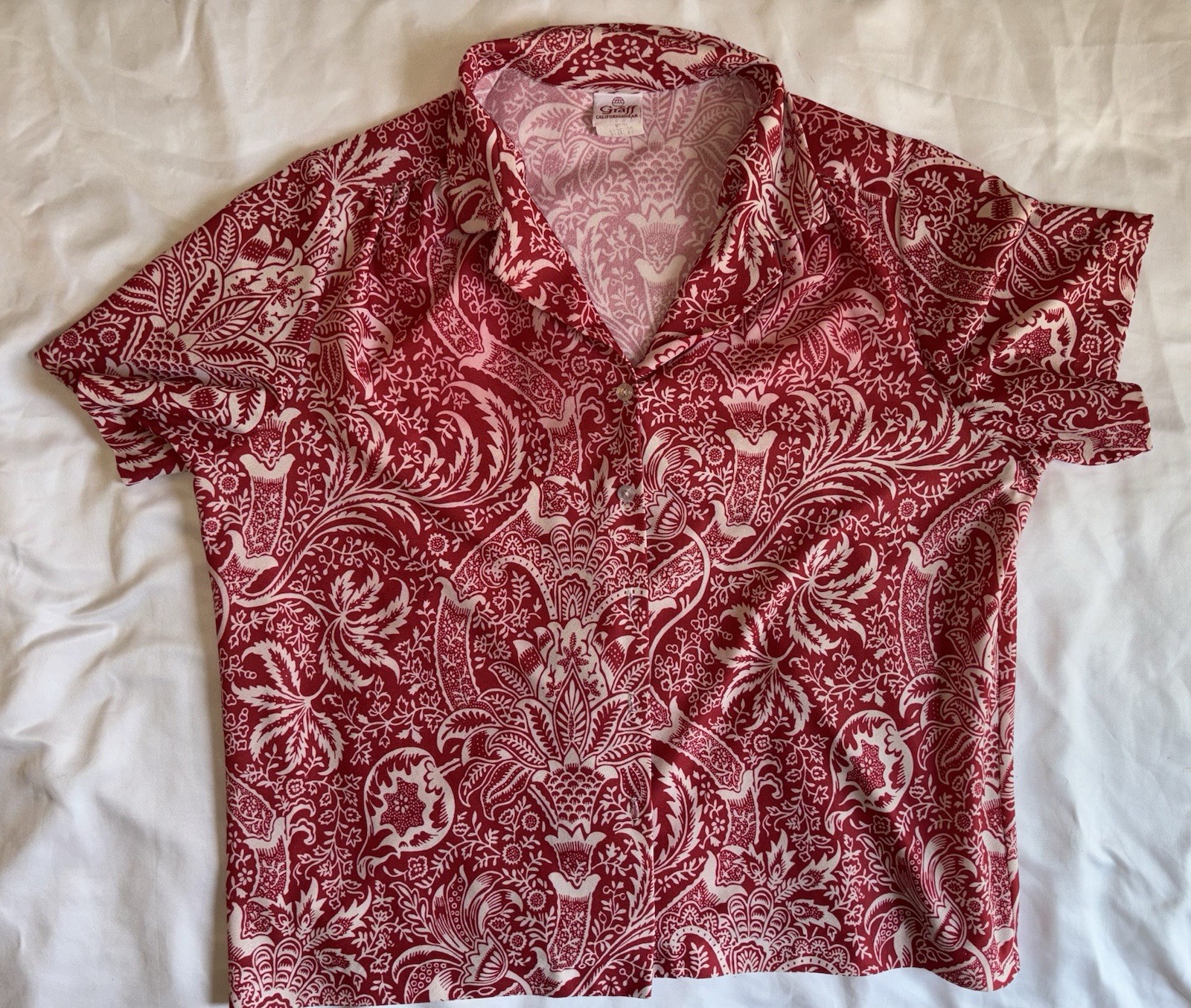 vintage GRAFF CALIFORNIA SPORTSWEAR shirt blouse Top 60&rsquo;s Floral button up sz 20