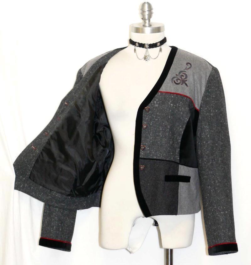 GRAY & BLACK / WOOL & VELVET Trim German Women Riding Dress Suit JACKET 46 16 L