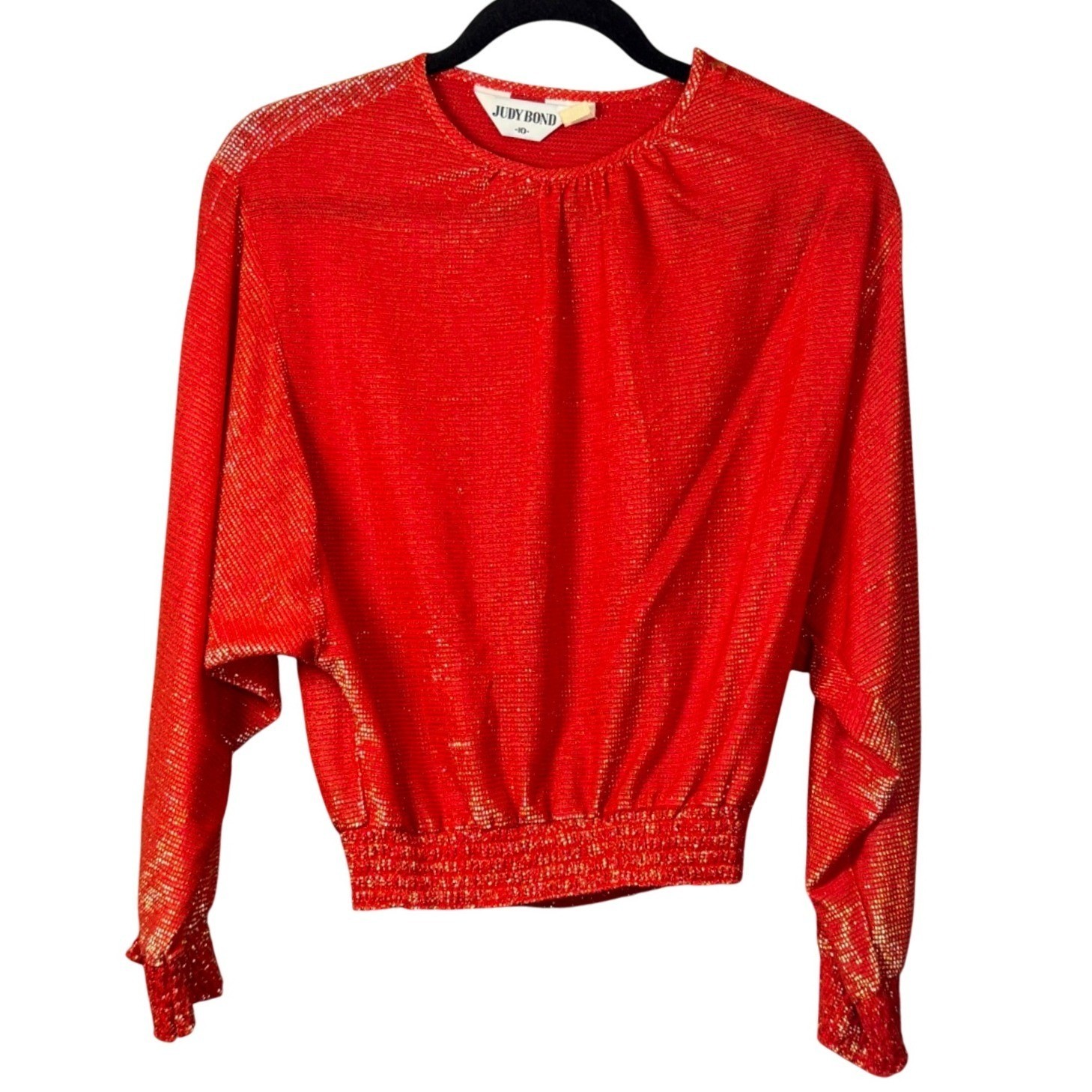 Vintage Judy Bond Blouse Women 10 Disco Party Holiday Red Gold Metallic Lurex