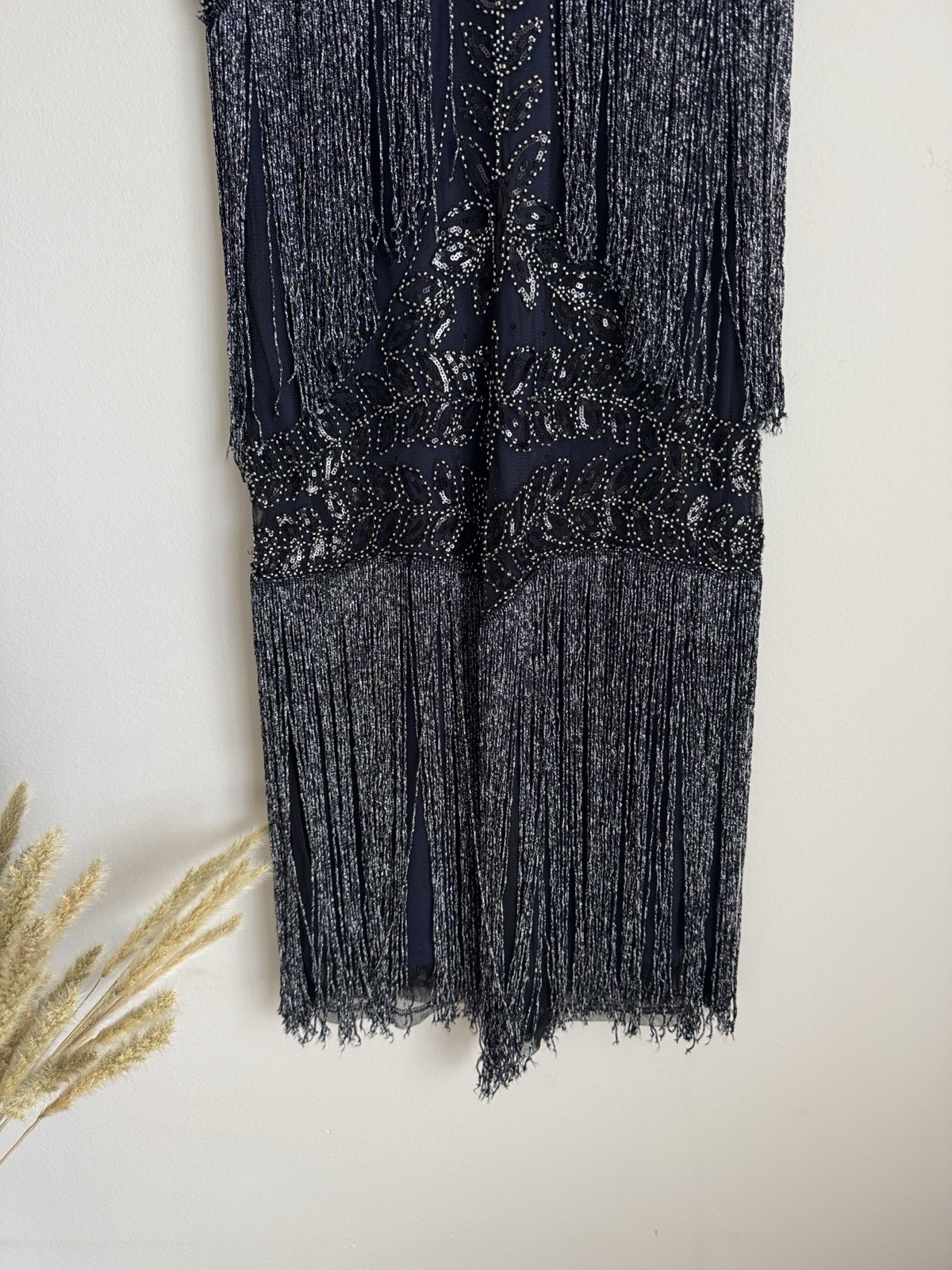 1920s Gatsby Style Beaded Fringe Flapper Dress Art Deco Cocktail Party Size S