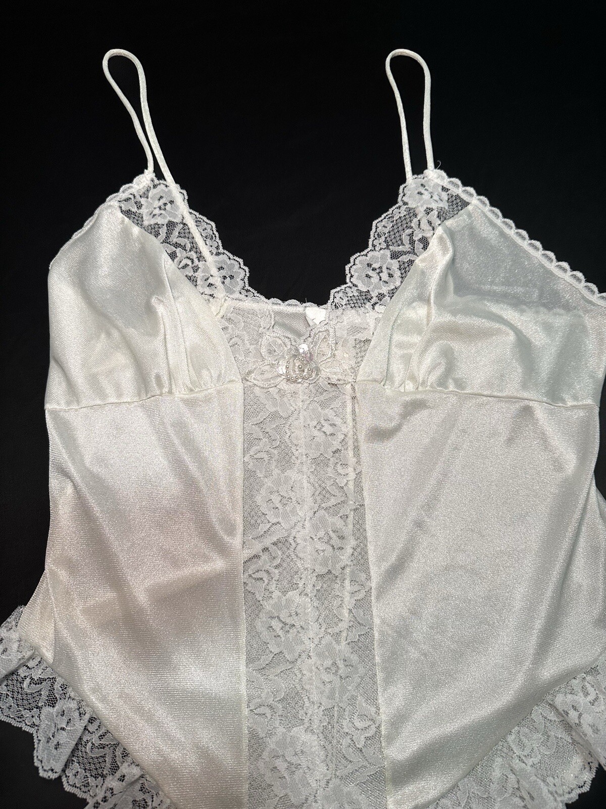 Vintage 1980s Inner Most Snap Crotch bridal Bodysuit Teddy Lingerie w lace