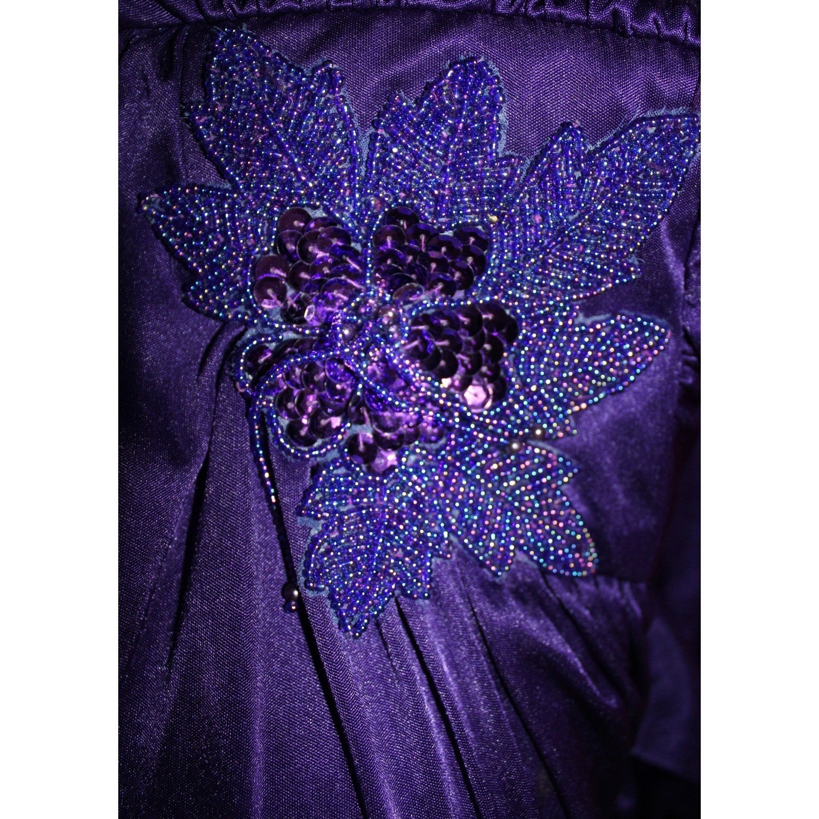 Abby Kent Vintage 80s Purple Beaded Sequin Ruched Dress SZ 14 USA Whimsical Glam