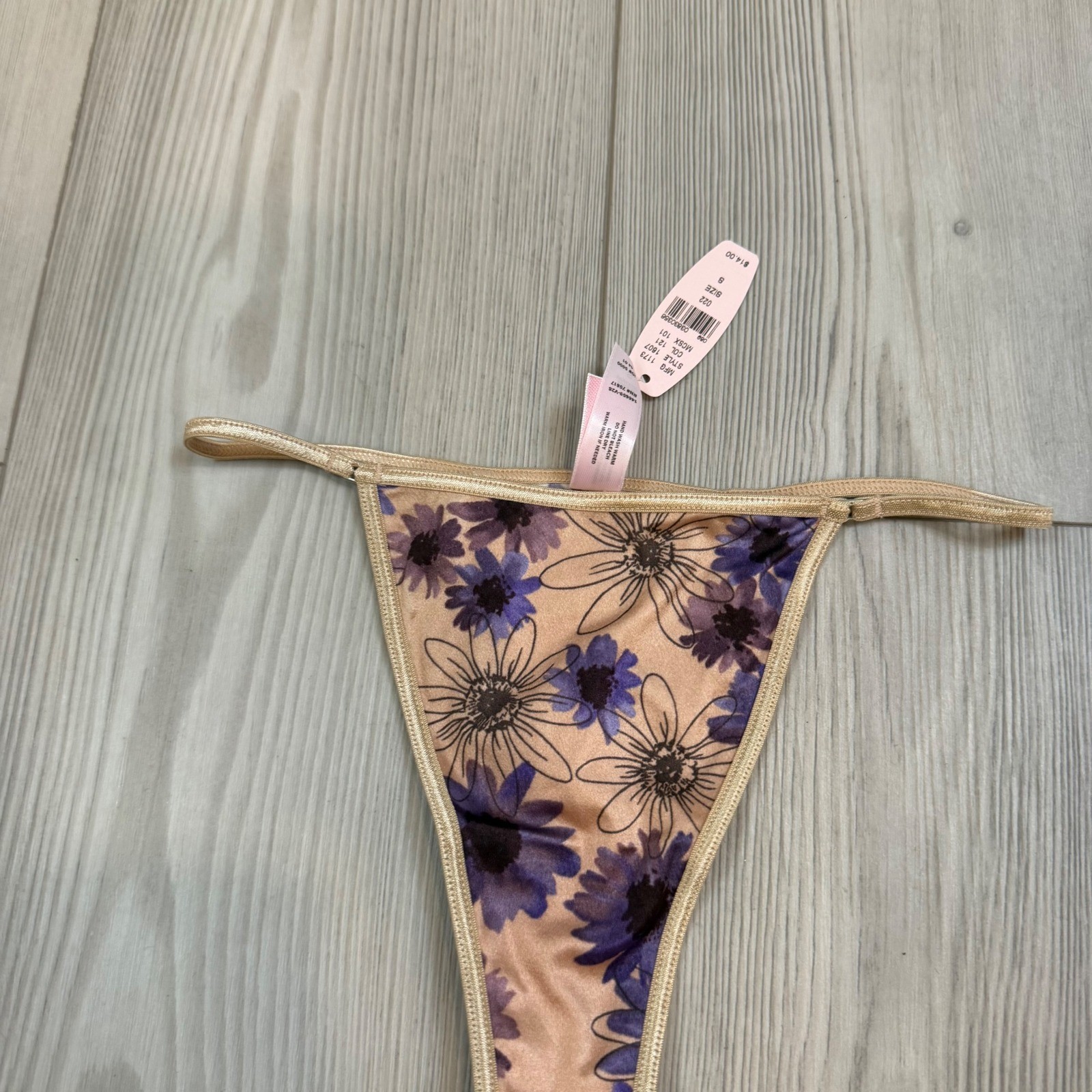 Vintage 2001 Victorias Secret Floral V-String Thong Panty Purple Tan Y2K NWT S