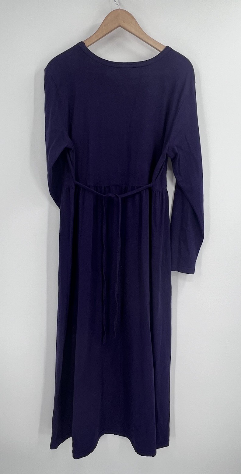 VTG Varsity Sport Solid Purple Long Sleeve 100% Cotton Maxi Dress M Made in USA