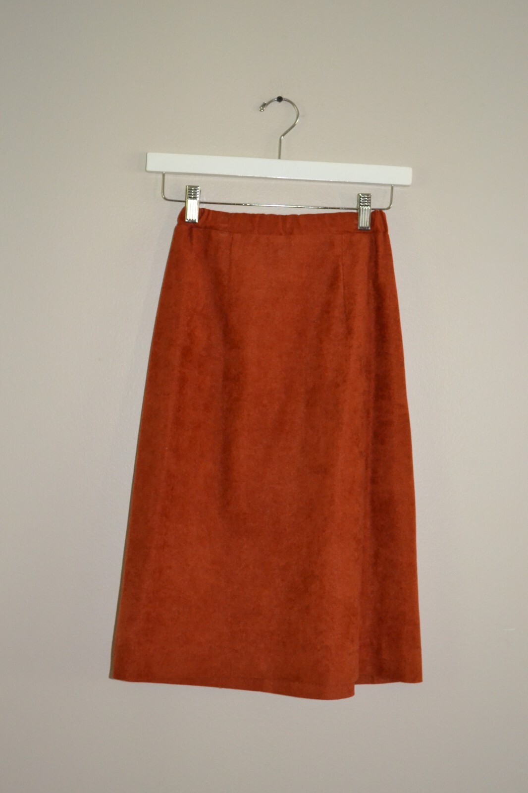Vintage Rust Orange/Brown Long sleeve peplum Skirt Top belted suit set, sz 8