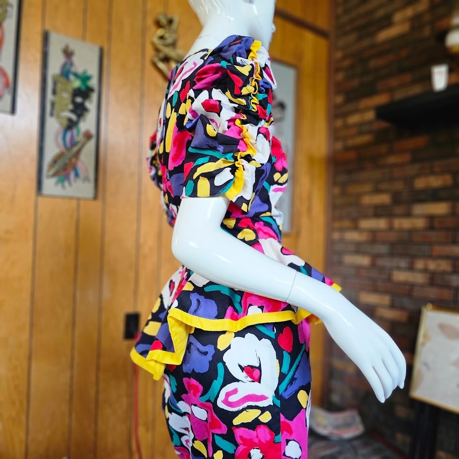 Vintage 80s Abstract Floral Postmodern Dynasty Cocktail Party Wiggle Dress S/M