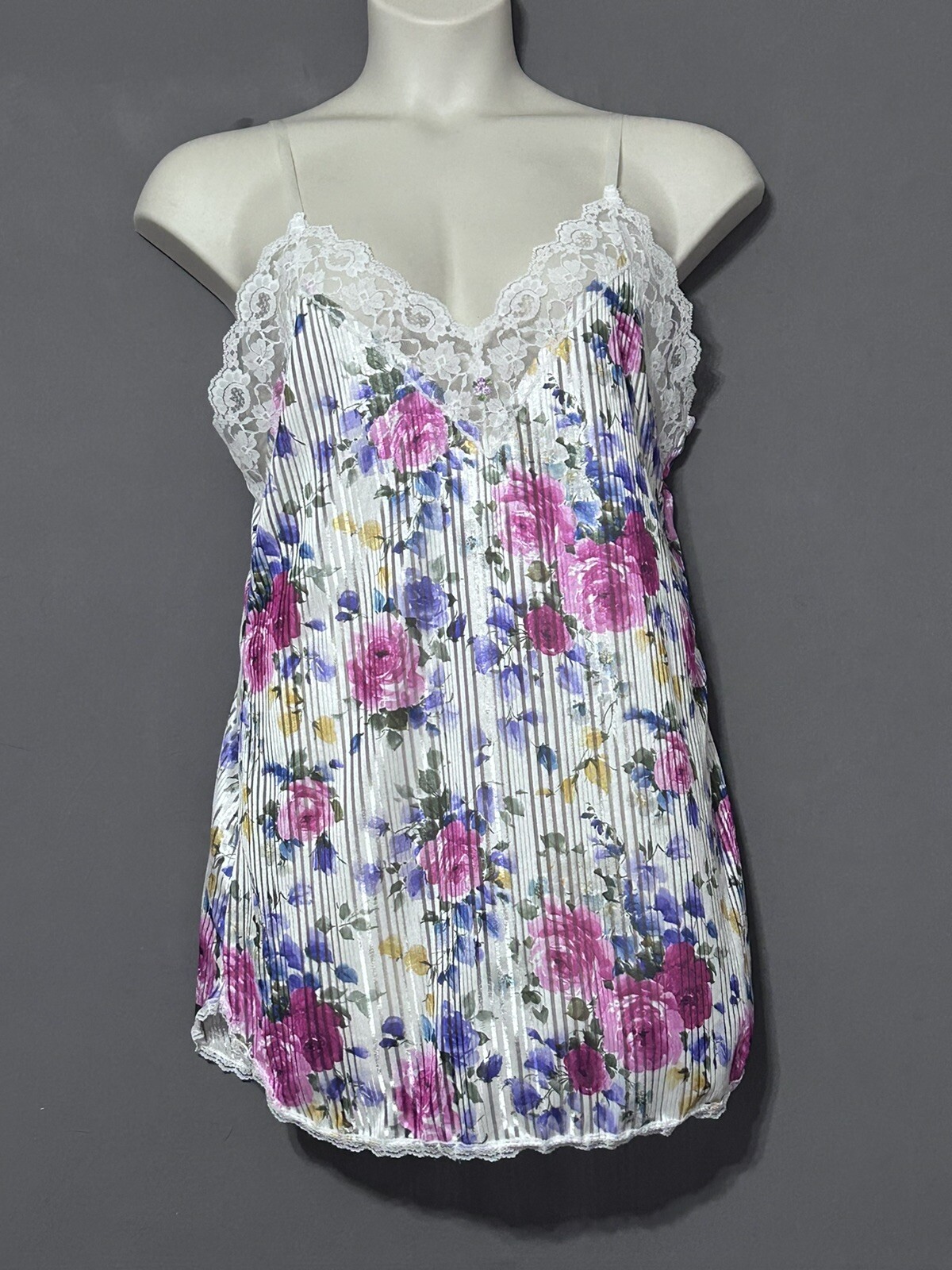 Undercover Wear Camisol Nightie Large Floral Striped Vintage Short Nightgown