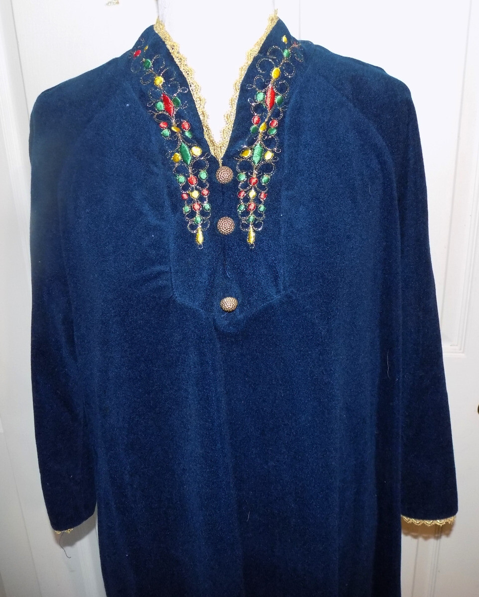 Vintage Blue Velour Embroidered Zip Back Robe Sears At Home Wear B42