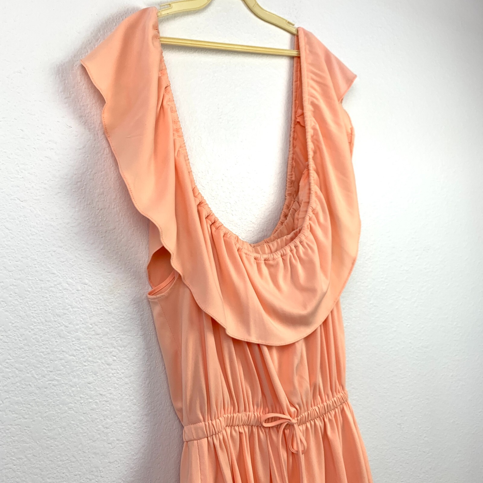 Vintage Peach Hippy Boho Off Shoulder Two-Piece Shirt Skirt Dress Outfit Size 18