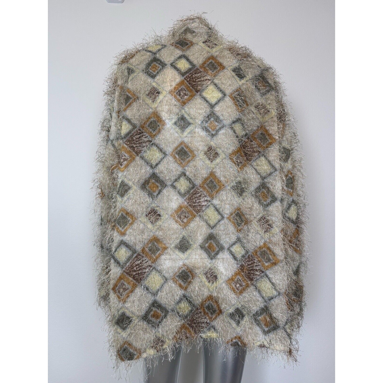 Vintage Art Deco Top Women&rsquo;s XL Retro Fuzzy Eyelash Detail Shirt Geometric