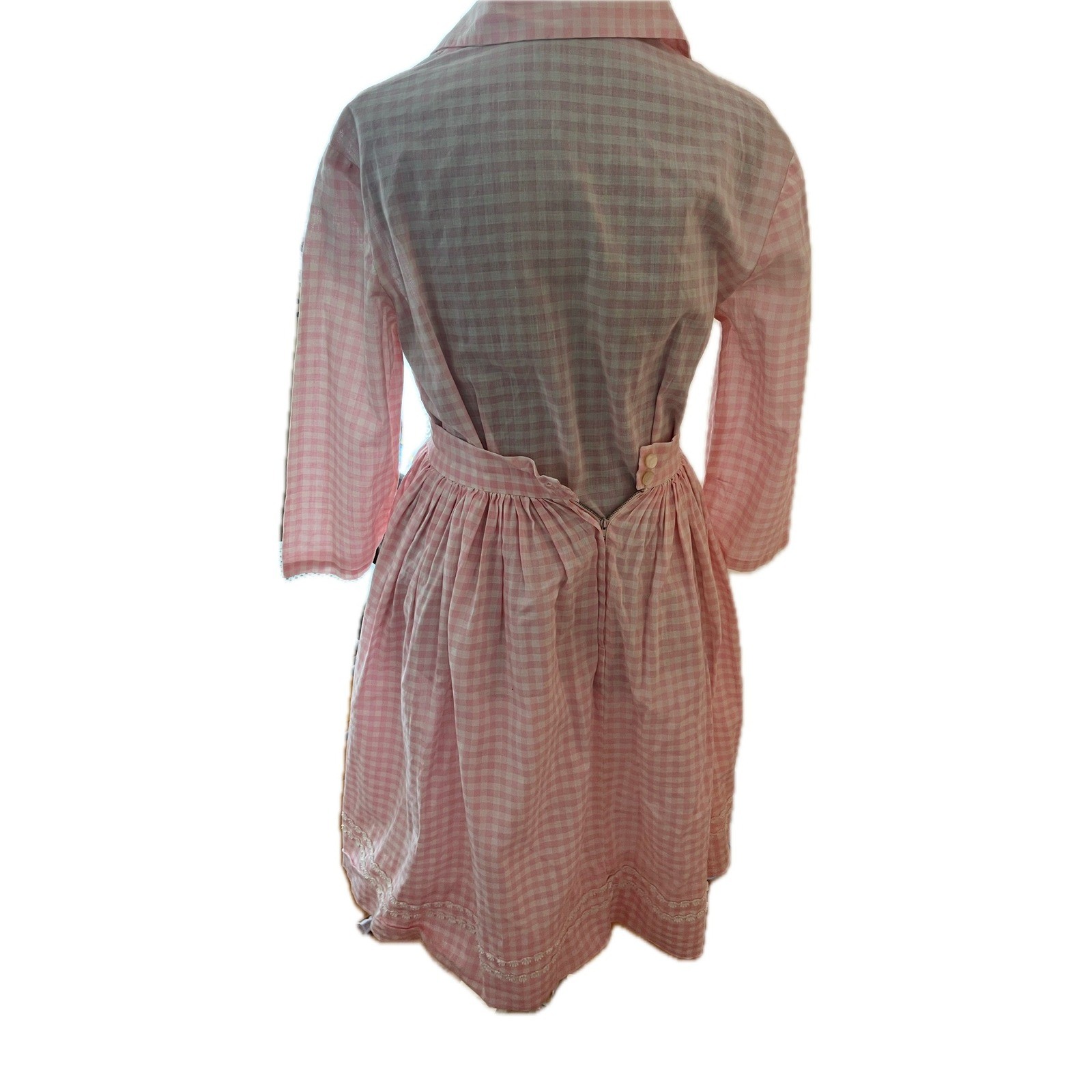 Handmade Vintage 60s Pink Gingham Two Piece Set Floral Lace Cottagecore Sz S