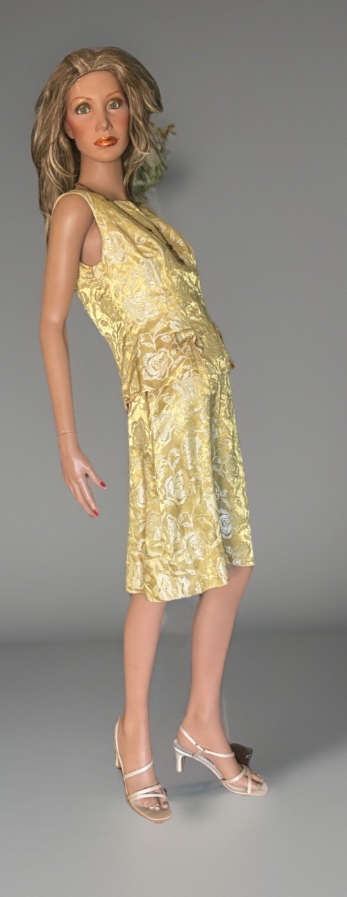 VTG 1950s-60s MCM Glamorous Gold Baroque cocktail party dress/Bows/Lilija Nicis?