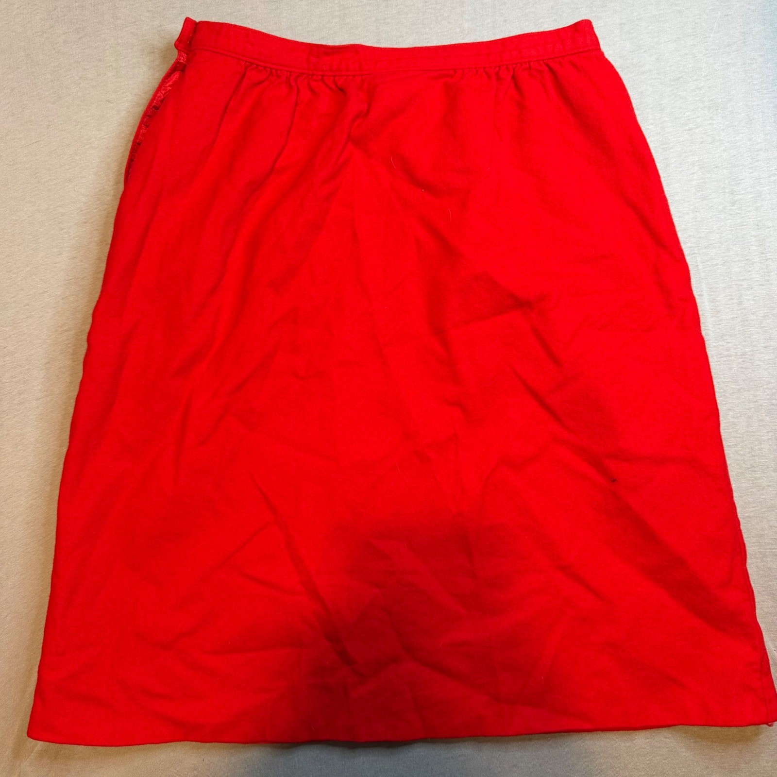 Pendleton Vintage Red Virgin Wool Midi Skirt Made in USA A-Line Solid Red