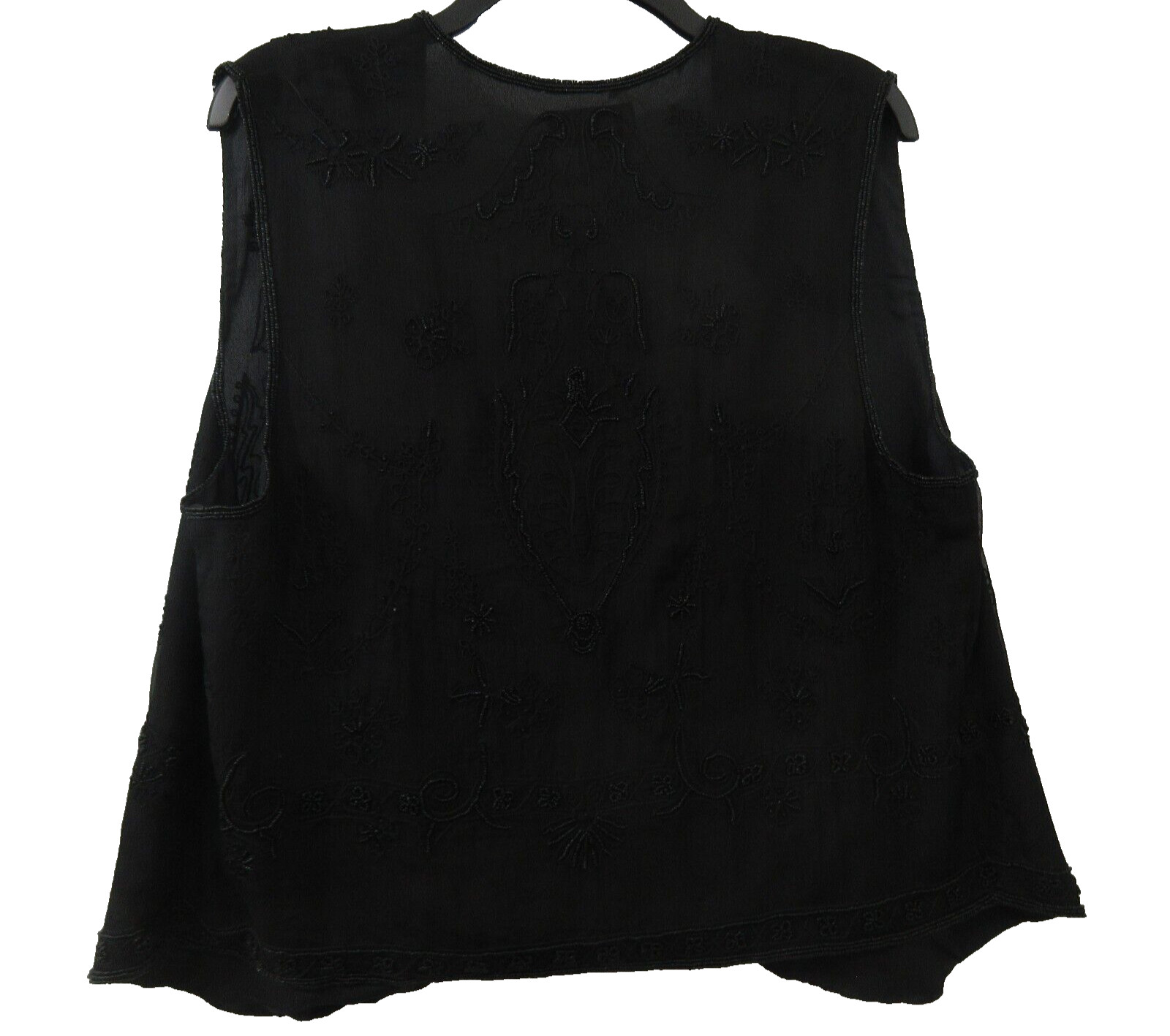 Rafaella Black 100% Silk Vest Medium Black Heavily Beaded Front Back Embroidered