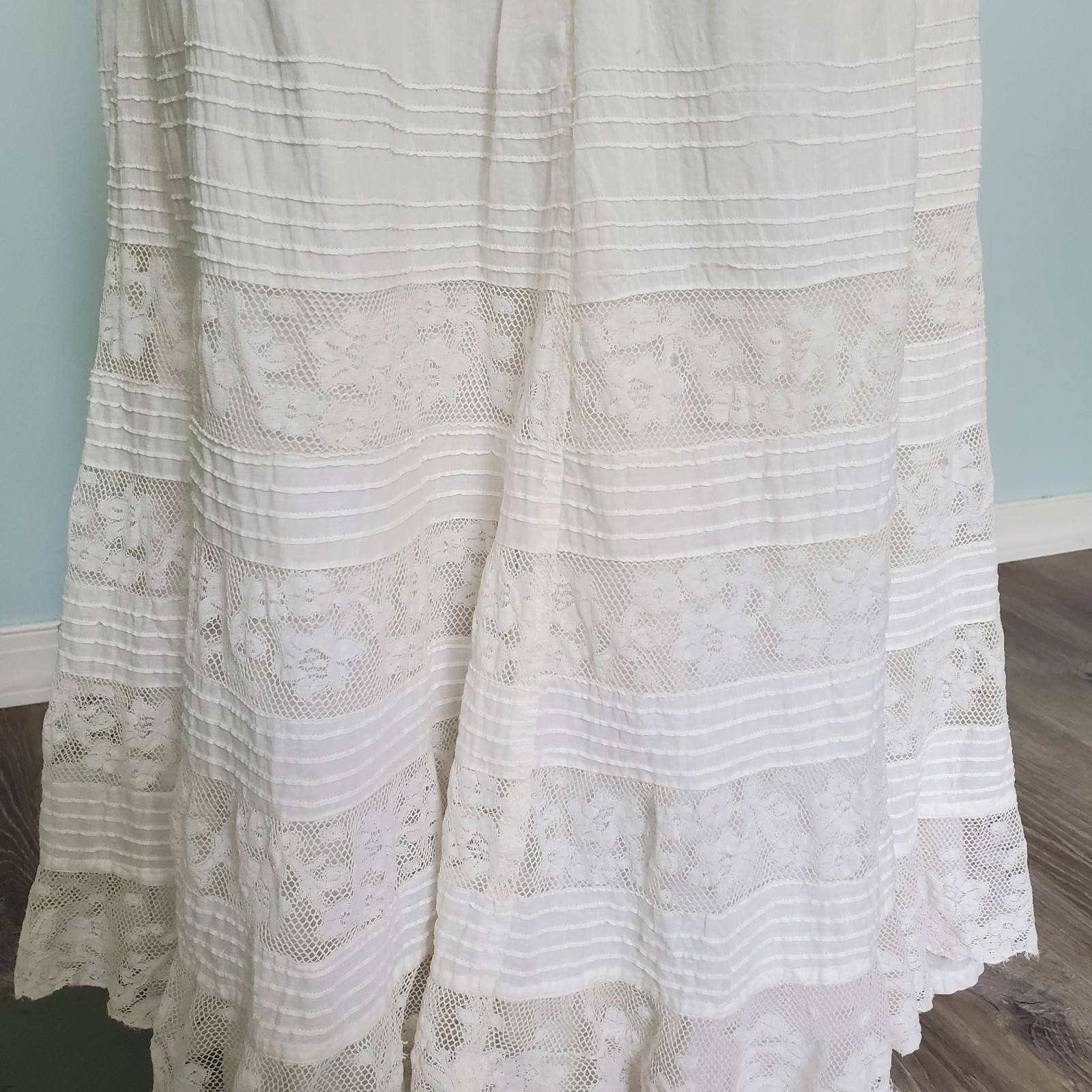 Antique Edwardian Petticoat Half Slip Cotton Vintage Hook Eye Floral Lace Xs 26&Prime;
