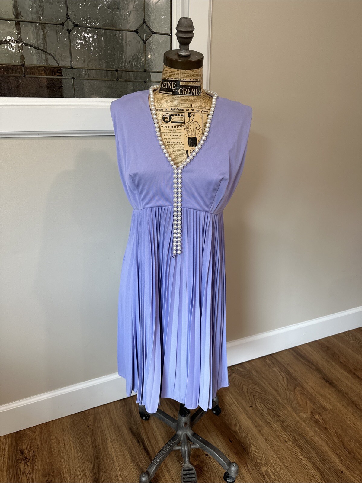 1960s Purple Dress-party Pearl Neck Formal Cocktail Pleated Full Zip Back