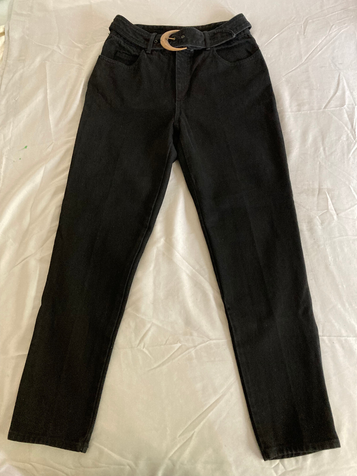 1980&rsquo;s Vintage Paris Blues High Rise Black Jeans Tapered Leg Attached Belt