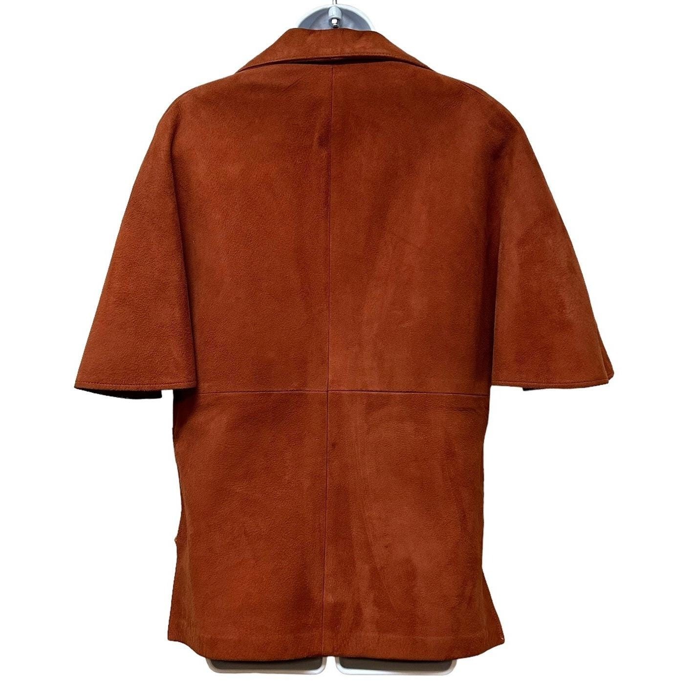 Vintage Hippie Rust Orange Suede Leather Cape Sleeve Coat Jacket Open Sides