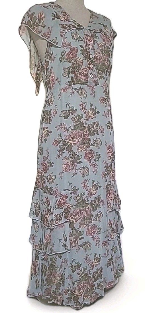Vintage Y2K April Cornell Floral Tiered Ruffles Maxi Dress Cottagecore S
