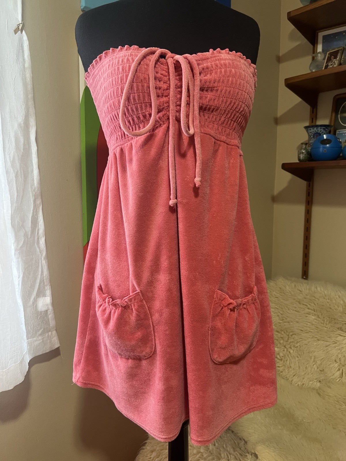 Vintage 1990’s Terry Cloth Dress Swim Cover Up Salmon Color Medium
