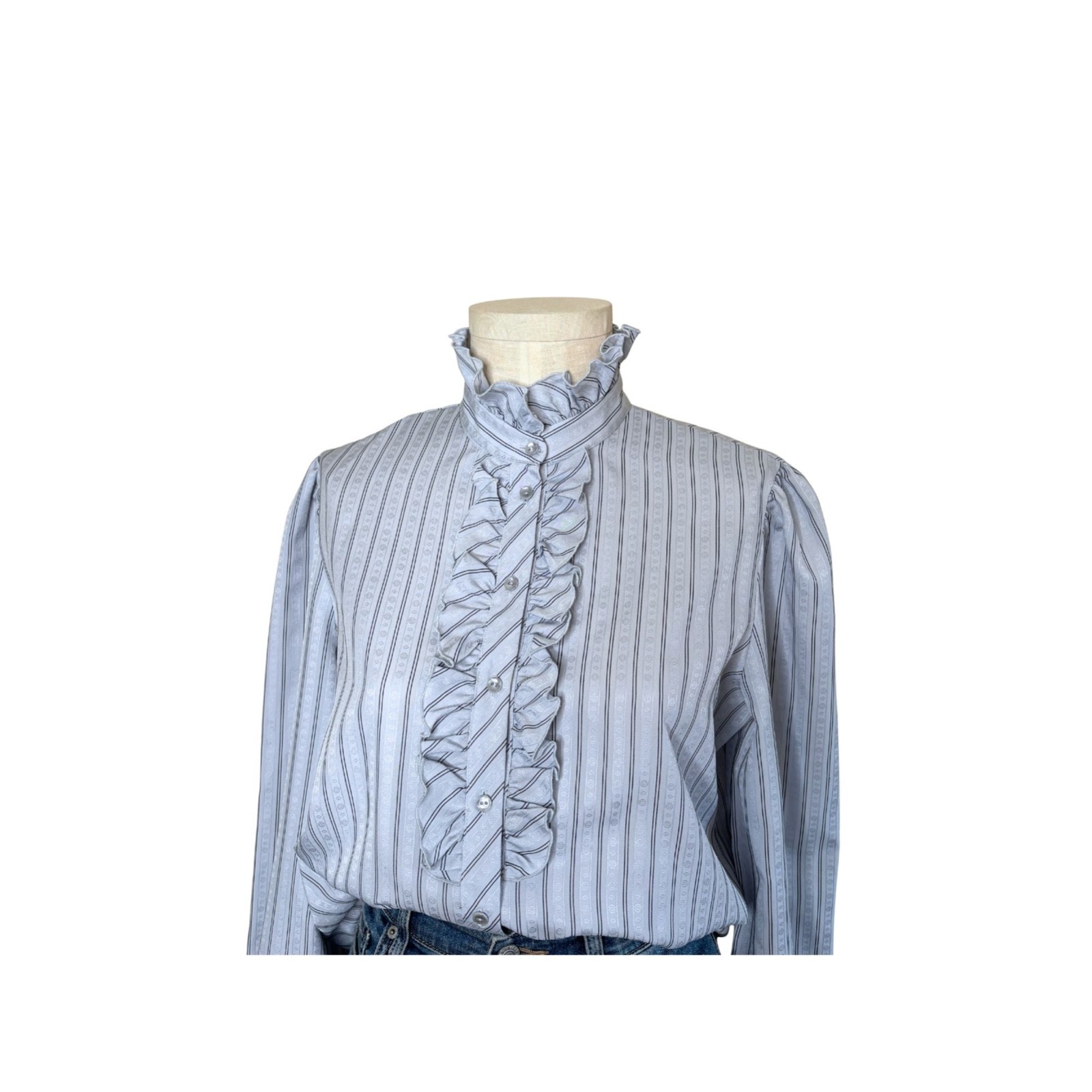 Vintage 80s gray Jonquil ruffle front blouse vintage size 18 bust 44 inches