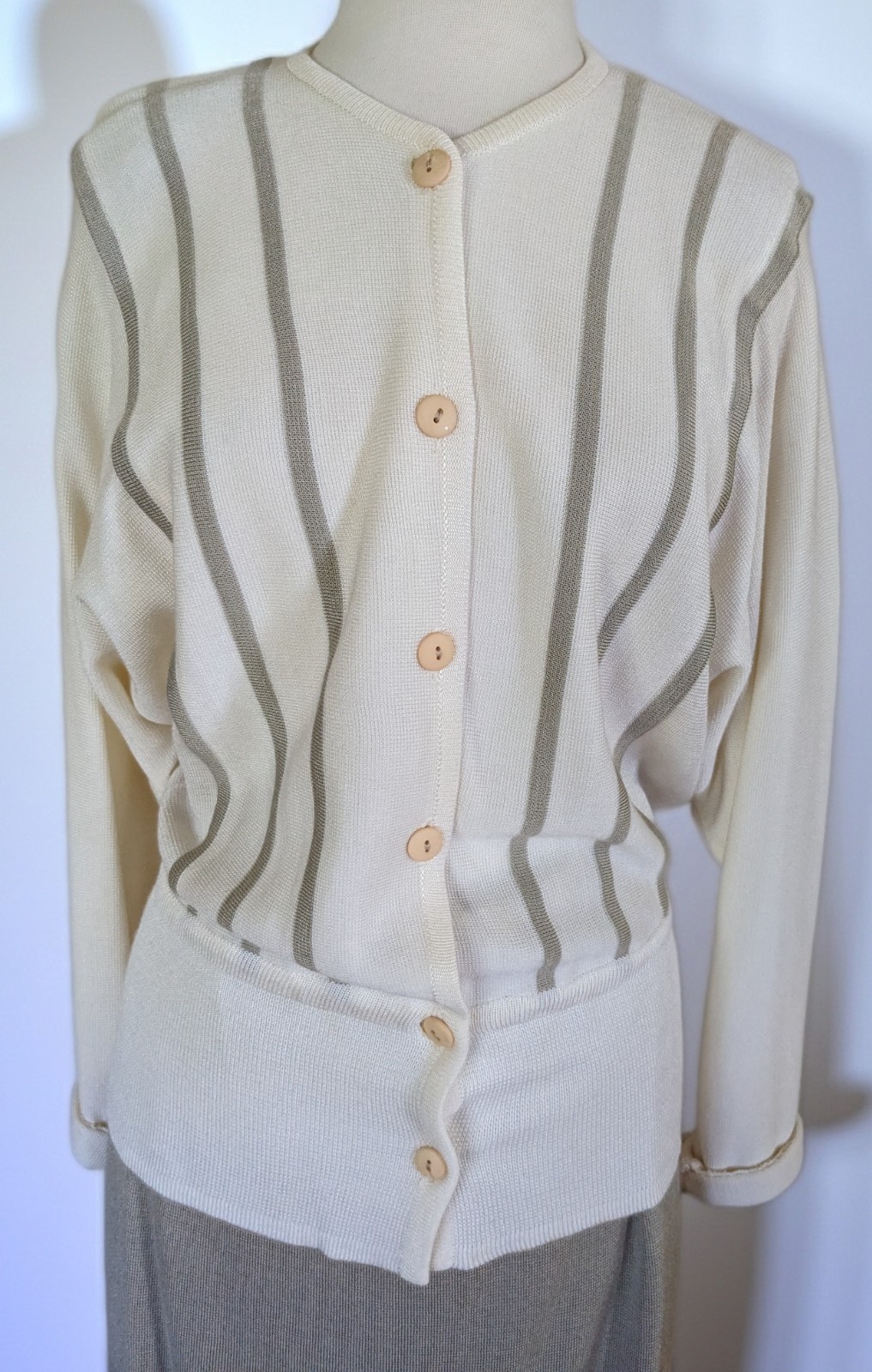 Vintage 80s Medici Sport Knit Skirt Set Made in Italy Cream Cardigan Midi Skirt