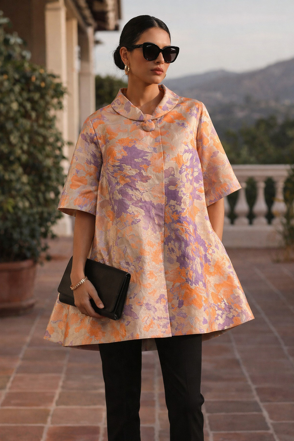 Briolette Paris Silk Brocade Trapeze Opera Coat Swing Jacket Couture Vintage S