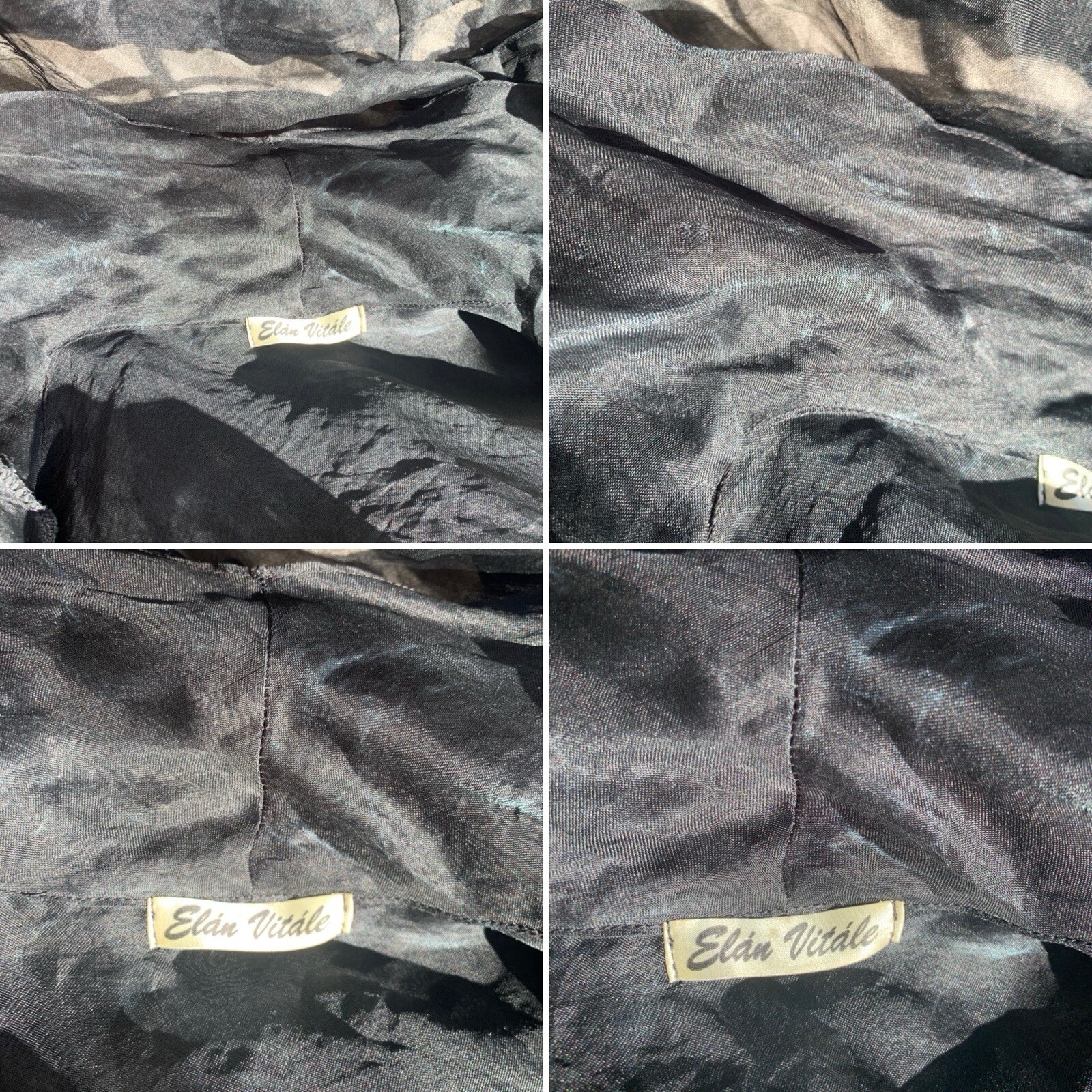 Repaired Vintage Designer Elan Vitale Avant Garde Sheer Black Rayon Duster Coat