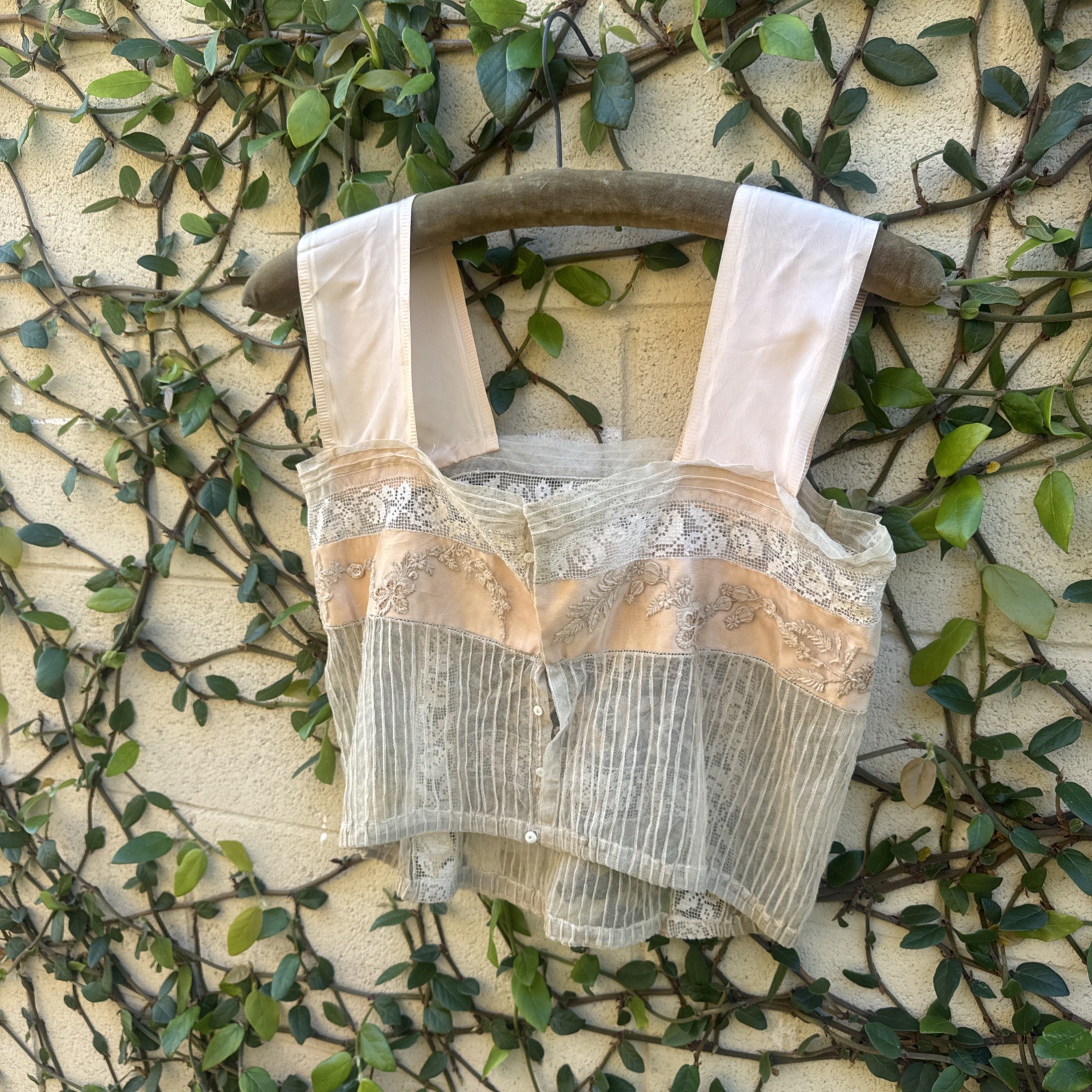 Antique Edwardian Mixed Net Lace Camisole Silk Flowers Dress Blouse Vintage