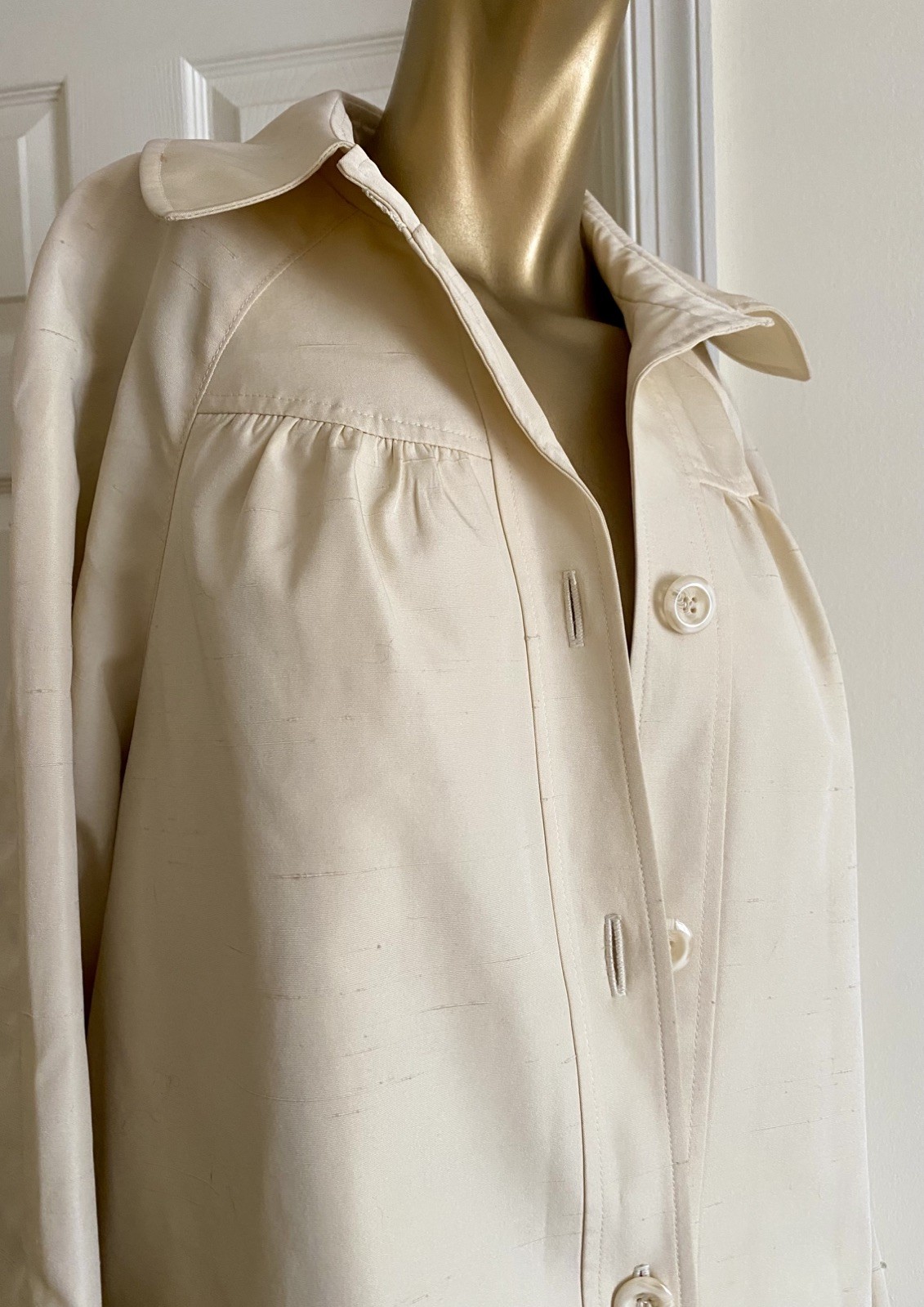 Vintage Volup 60’s Mod Spring Swing Trench Coat Cream Single Breasted Size L