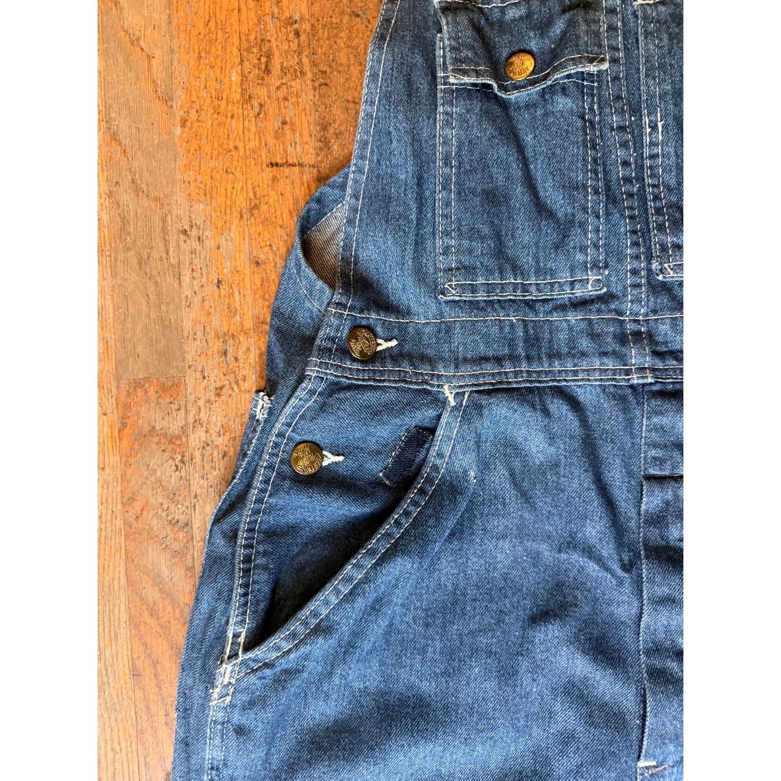 Vintage 70s Carters Denim Overalls | Patched Workwear Carpenter Coveralls | 28&Prime;