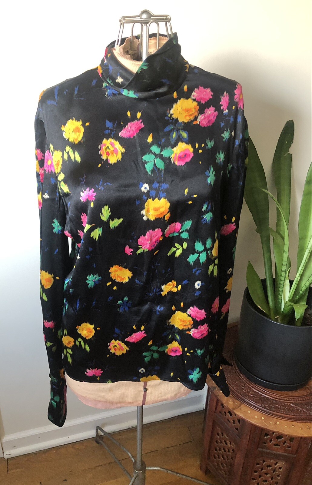 Vintage Emanuel Ungaro For Bergdorf Goodman Floral Silk Blouse, French Cuffs