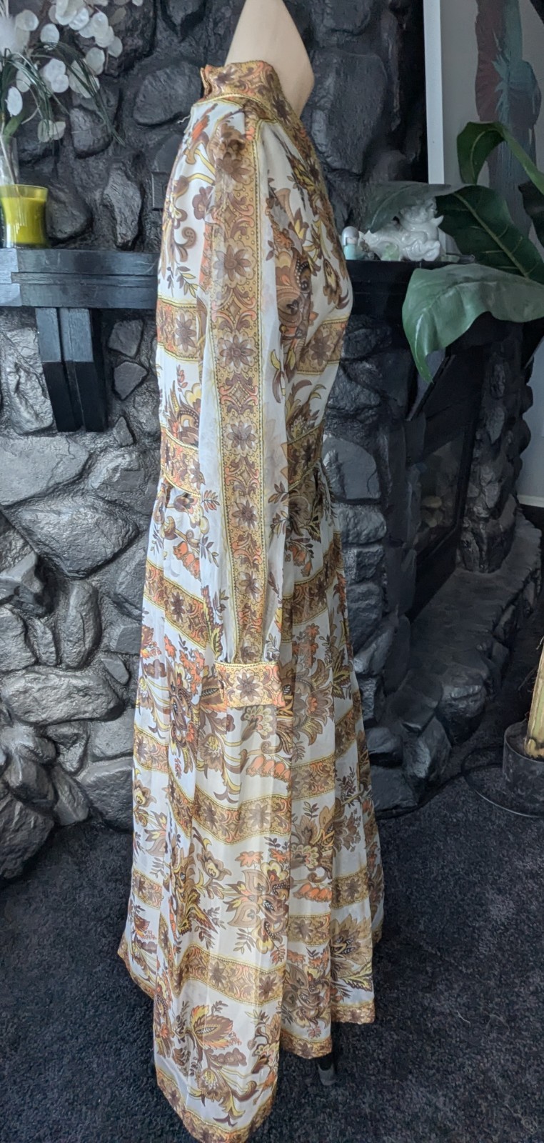 Avalon Classics VTG 1970&rsquo;s Hostess Dress Maxi Empire Waist Sheer Floral Sz 12/14