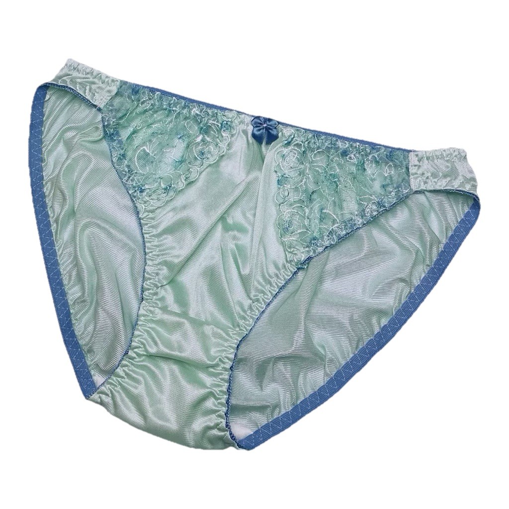 Glossy Slippery Panties Lace Bikini Floral Embroidery Nylon Size 16-18 Shiny