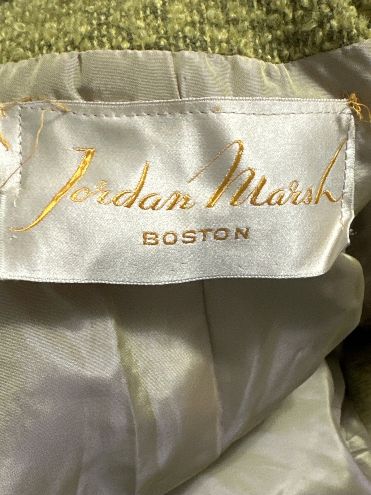 Vtg Jordan Marsh Boston Long Chartreuse Coat